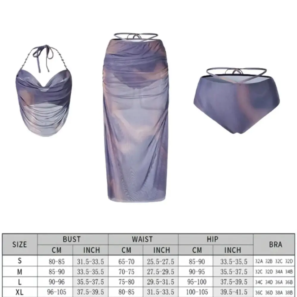فستان طويل مثير بيكيني صغير الصدر سبليت تنورة ثلاث قطع مغطاة اللحم تجمع الصلب دعم قسط بيكيني سبا عطلة