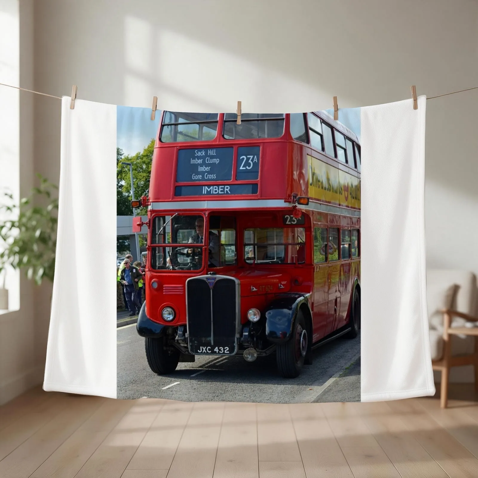 Vintage AEC London bus at Imber Throw Blanket couch cozy soft plush fuzzy picnic outdoor blanket