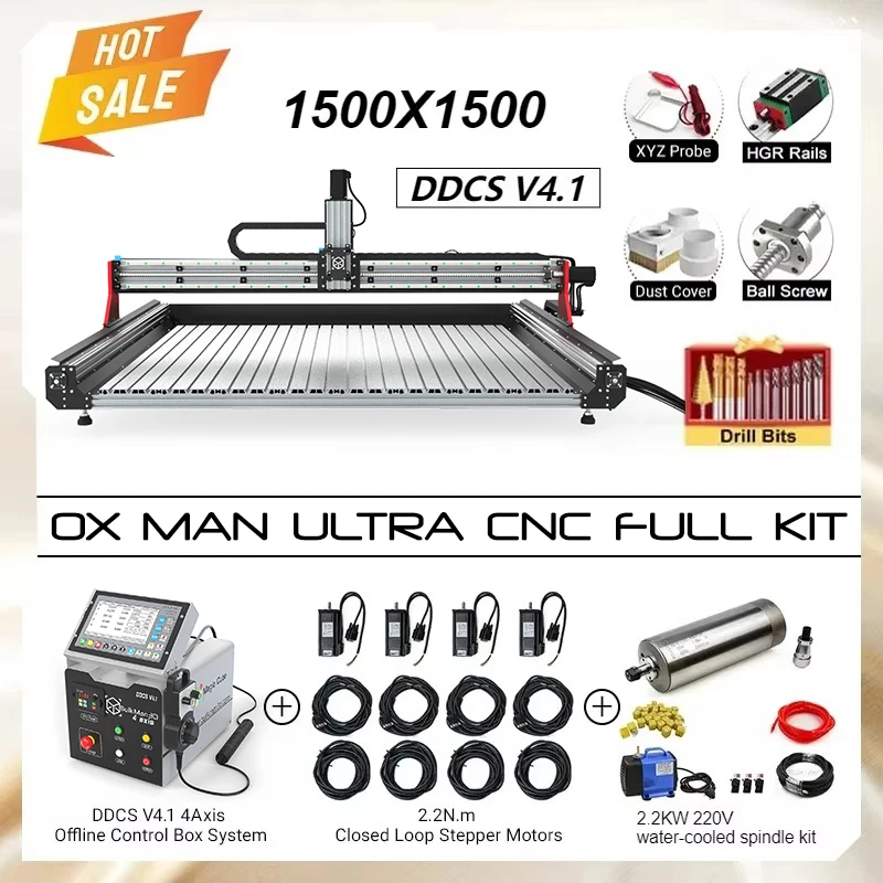 10%OFF Bulk Man3D 1500x1500 OX MAN ULTRA CNC Mechanical Full Kits with 4 Axis DDCS V4.1 Offline Control Box CNC Wood Router