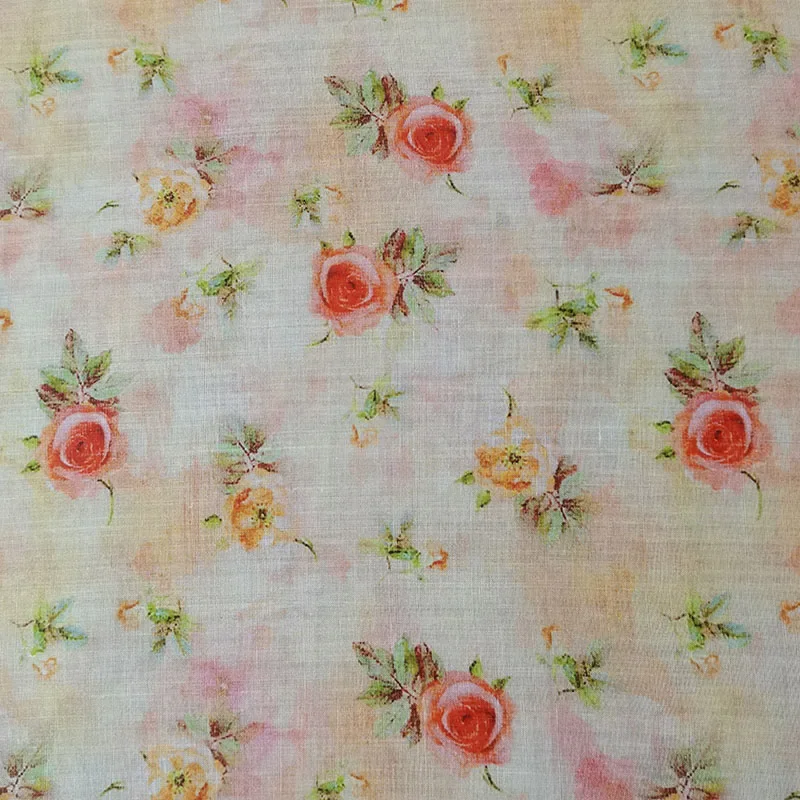 

Natural natural ramie linen printed fabric, used for the summer thin Chinese tulle hand sewing diy