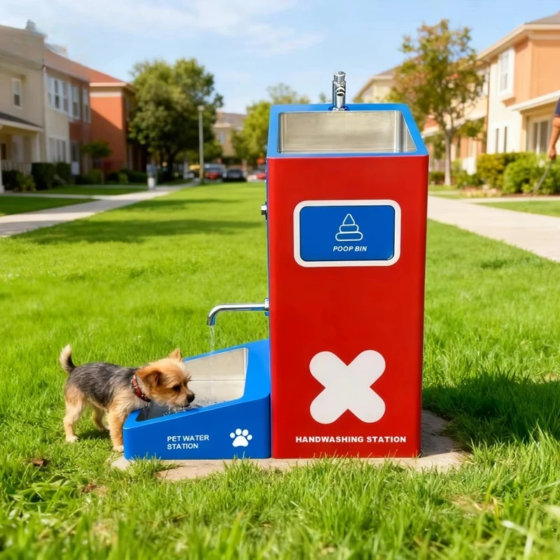 Outdoor stainless steel pet water dispenser for public parks, freestanding sink customization