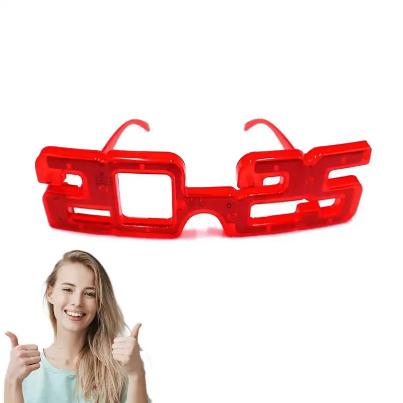 New Years Glasses 2025 Number Fashion Glowing Decorative Glasses LED Light Up Neon Eyewear For Christmas New Year Parties