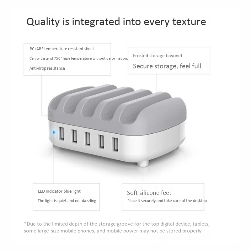 ORICO DUK-5P Multi-Port USB Charging Stand For Phone/Tablet Charging Station 60W High-Power Smart Fast Charging Socket(EU Plug)