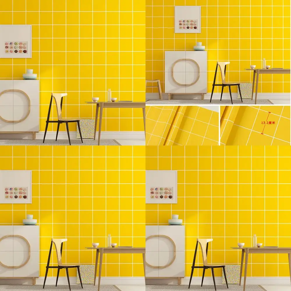 Yellow Plaid Wallpaper Nordic Ins Modern Minimalist Style Square Adhesive Wall Covering for Bedroom Living Room TV Background
