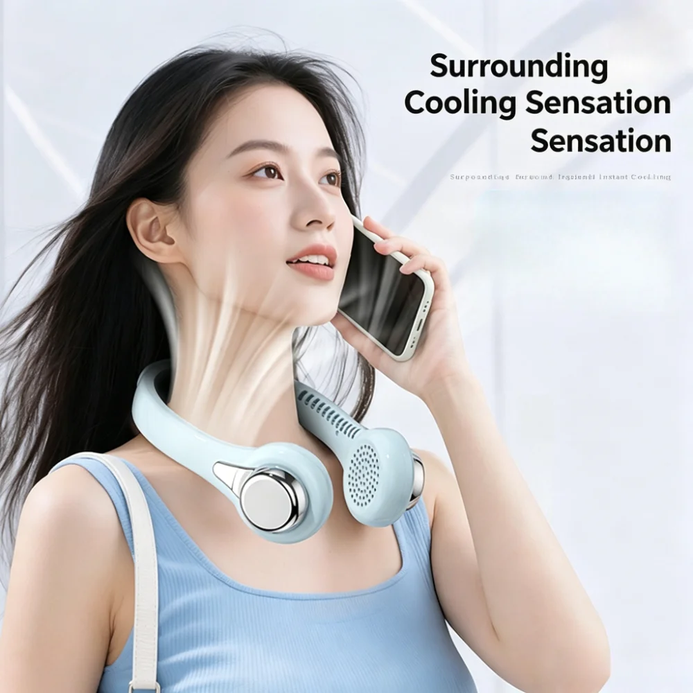 

Portable Hanging Neck Fan Creative Earphone Shape 3 Adjustable Gears Rechargeable Fan Ideal Graduation Gift for Summer