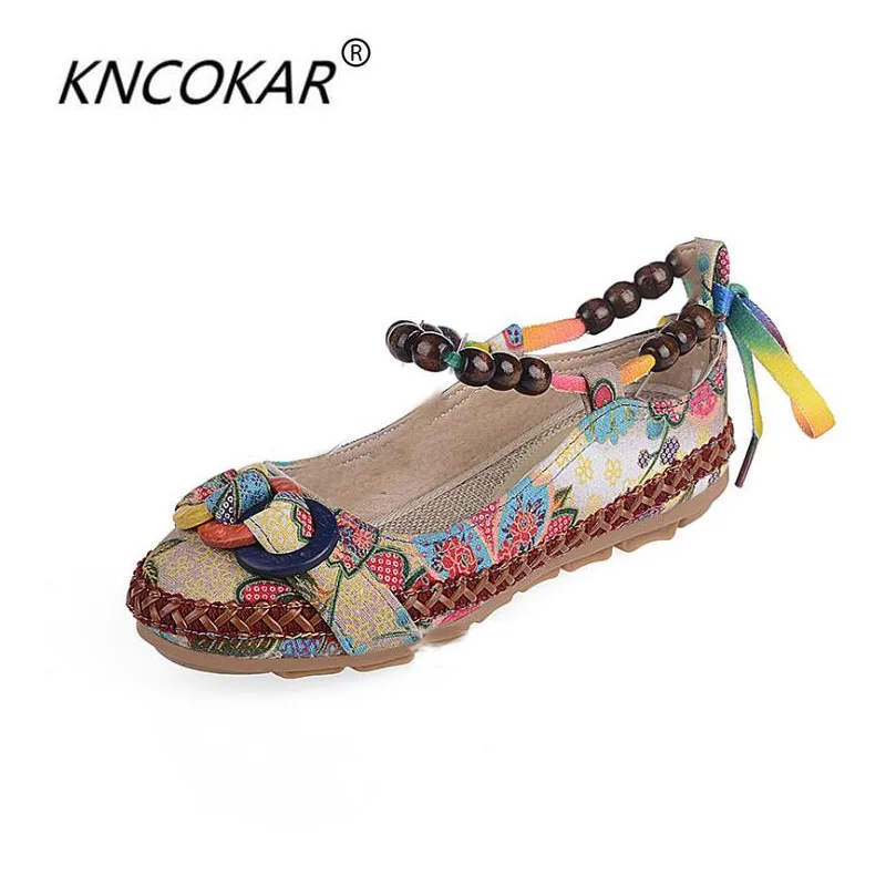 New fashion Women Ethnic Lace Up Round Toe Comfortable Flats Colorful Loafers casual embroidered cotton shoes size 35-42