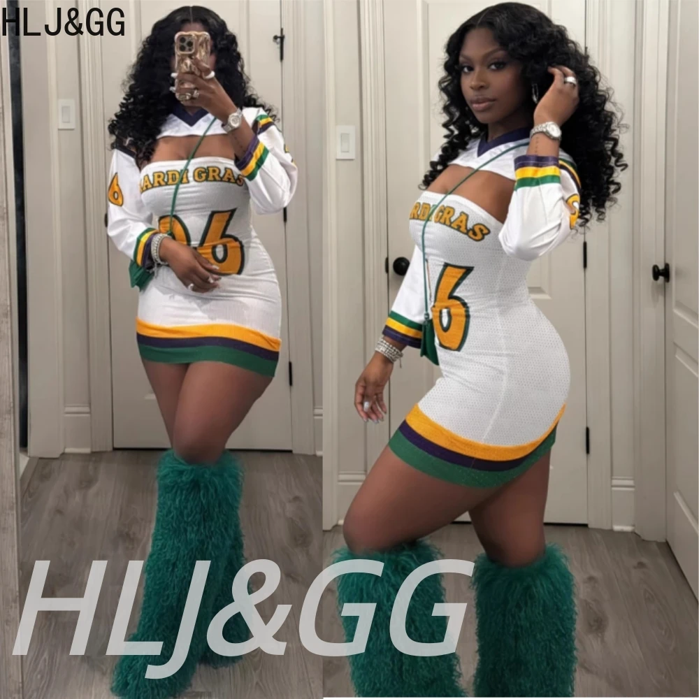 

HLJ&GG Fashion Y2K Letter Print Bodycon Mini Dress Two Piece Sets Women Crop Top And Dress Outfits Spring Streetwear Carnival