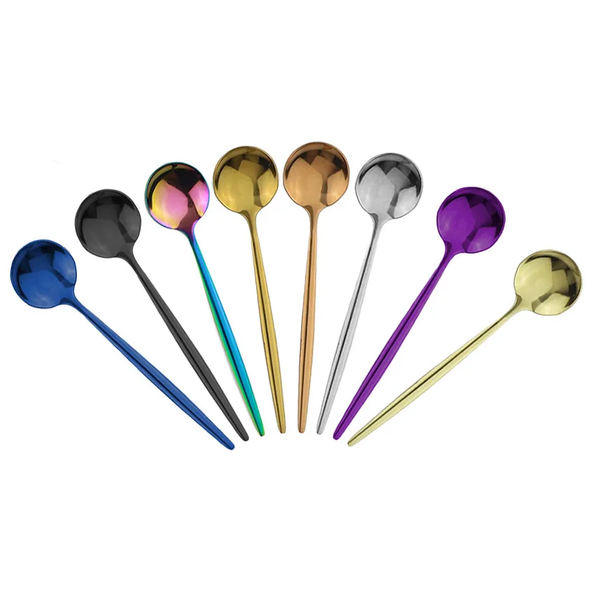 6Pcs Rainbow Stainless Steel Tea Spoon Dessert Ice Cream Spoons Polished Stirring Coffee Spoon Kitchen Accessories Flatware