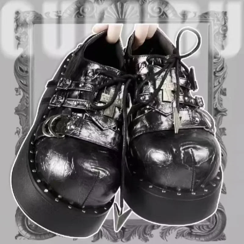 

Round Headed Retro Height Increasing 2026 New Black Lolita Small Leather Shoes Punk Style Thick Soled Women's Shoes