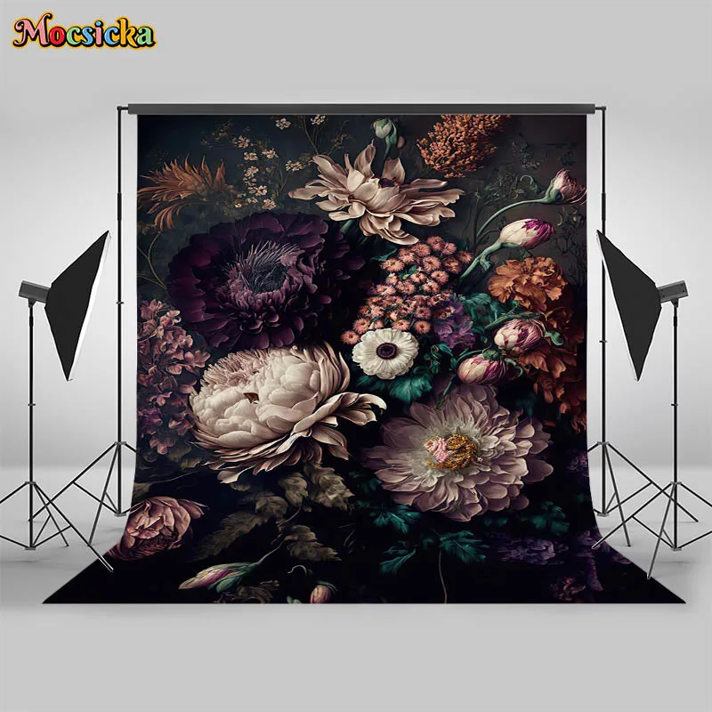 Mocsicka Floral Newborn Photography Backdrops Hand Drawn oil painting Artistic Background Photoshoots Girl Photo Prop Banner