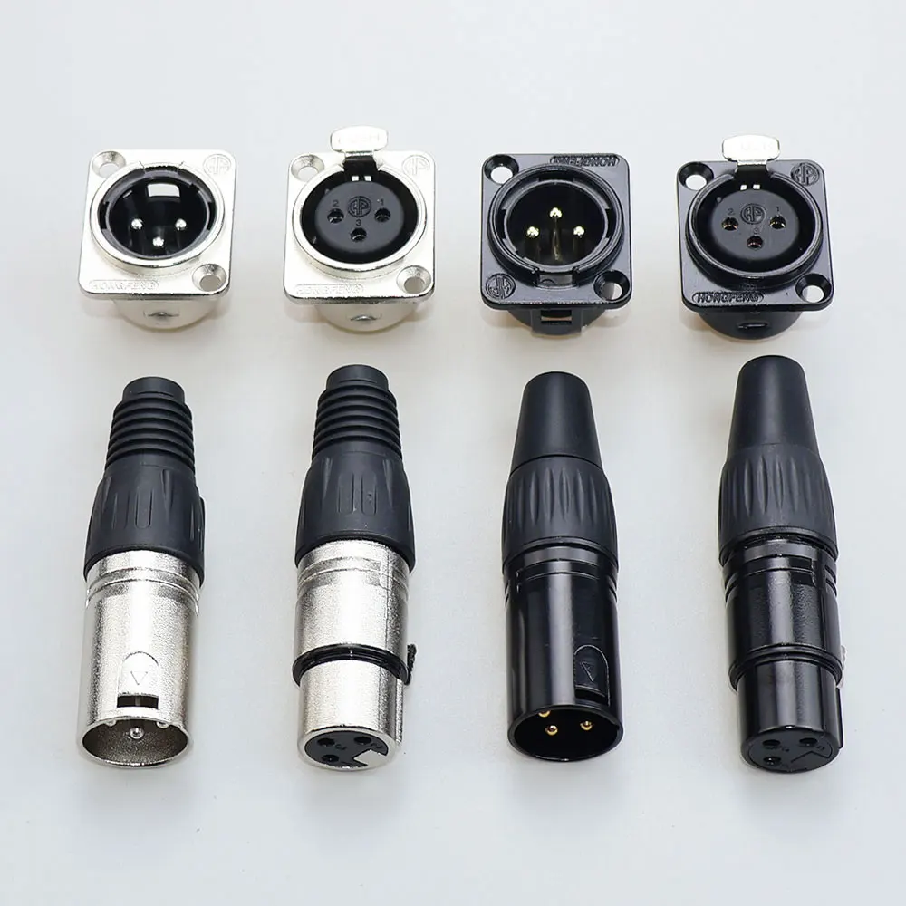 3Pin XLR Male Female Microphone Audio Cable Plug Connector Cannon MIC Cable Terminal Black Panel Mount Jack XLR Metal Socket