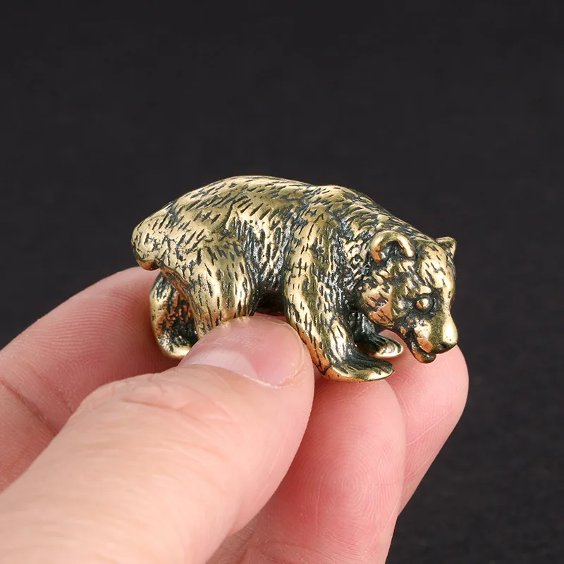 Retro Copper Brass Bear Ornaments Crafts Living Room Tea Table Micro-carving Arts Home Decoration a0588