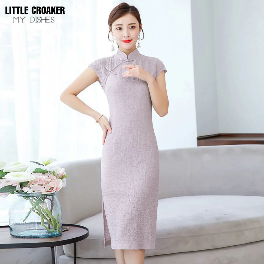 Frauen Qipao Cheong sam junge Mädchen neue chinesische chinesische Retro-Knopf Bauch bedeckt Chinoiserie schlanke Taille Kleid