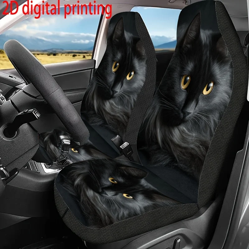 1pc Front Car Seat Cover Suitable For Sedans, SUVs, Trucks & Vans - Single Front Seat Protector With Black Cat Print Design, Bre