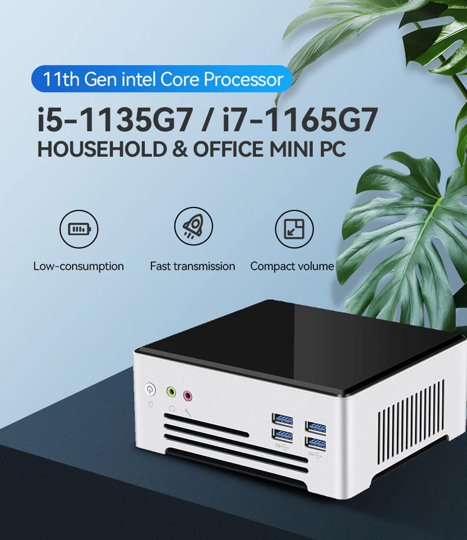 Mini PC 11th Gen Intel Core i7-1165G7 i5-1135G7 16GB 32GB DDR4 512GB 1000GB M.2 SSD NVMe 4K Support 2.4/5.0GWiFi BT Windows 10