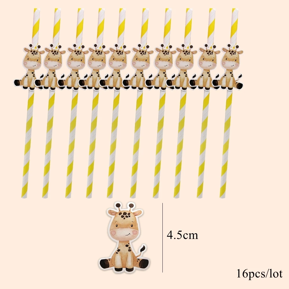 16 Stuks Karton Wild Dier Rietjes Eco Papier Rietjes Voor Kinderen Baby Douche Jungle Safari Gelukkige Verjaardag Feestdecoraties