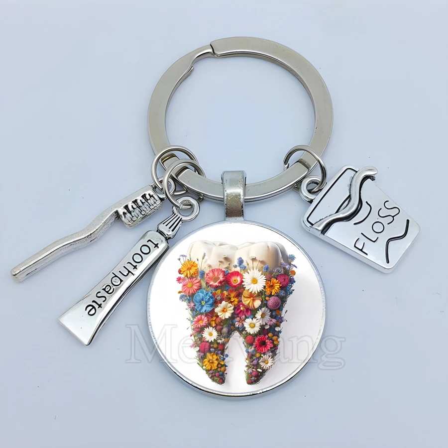Creative teeth keychains healthy toothbrushes toothpaste pendants key chain dentists nurses gifts wholesale
