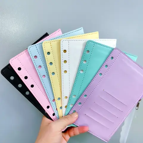 A6 마카롱 컬러 노트북 바인더 루스 리프 문서 파일링 가방 DIY 문서 가방 바인더 링 PVC 스토리지 바인딩 폴더