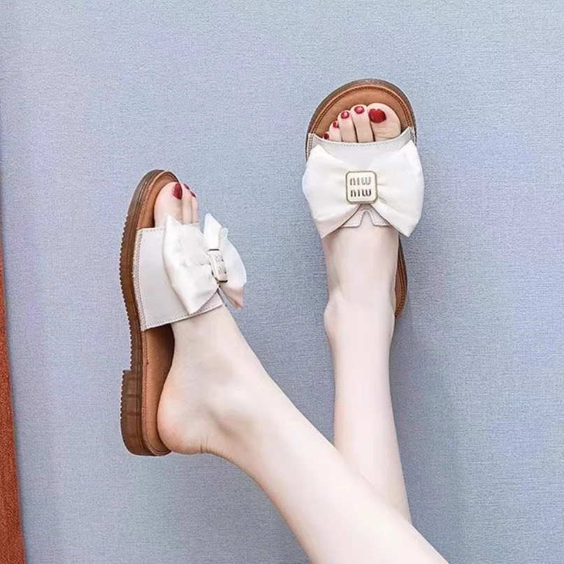 

Лето 202. Шлепанцы с завязками-бабочками на воловьей подошве, противоскользящим верхним слоем и воловьей кожей прямой линии для обуви для беременных.