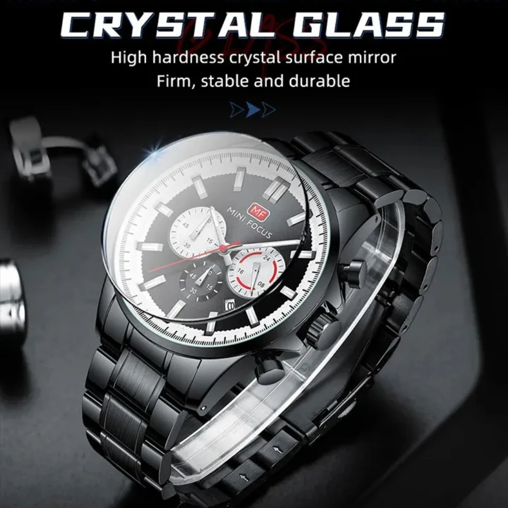 MINI FOCUS 0469G Cintura in acciaio al quarzo Orologio da uomo di lusso Impermeabile Calendario luminoso Cronografo Orologi da uomo Reloj Hombre