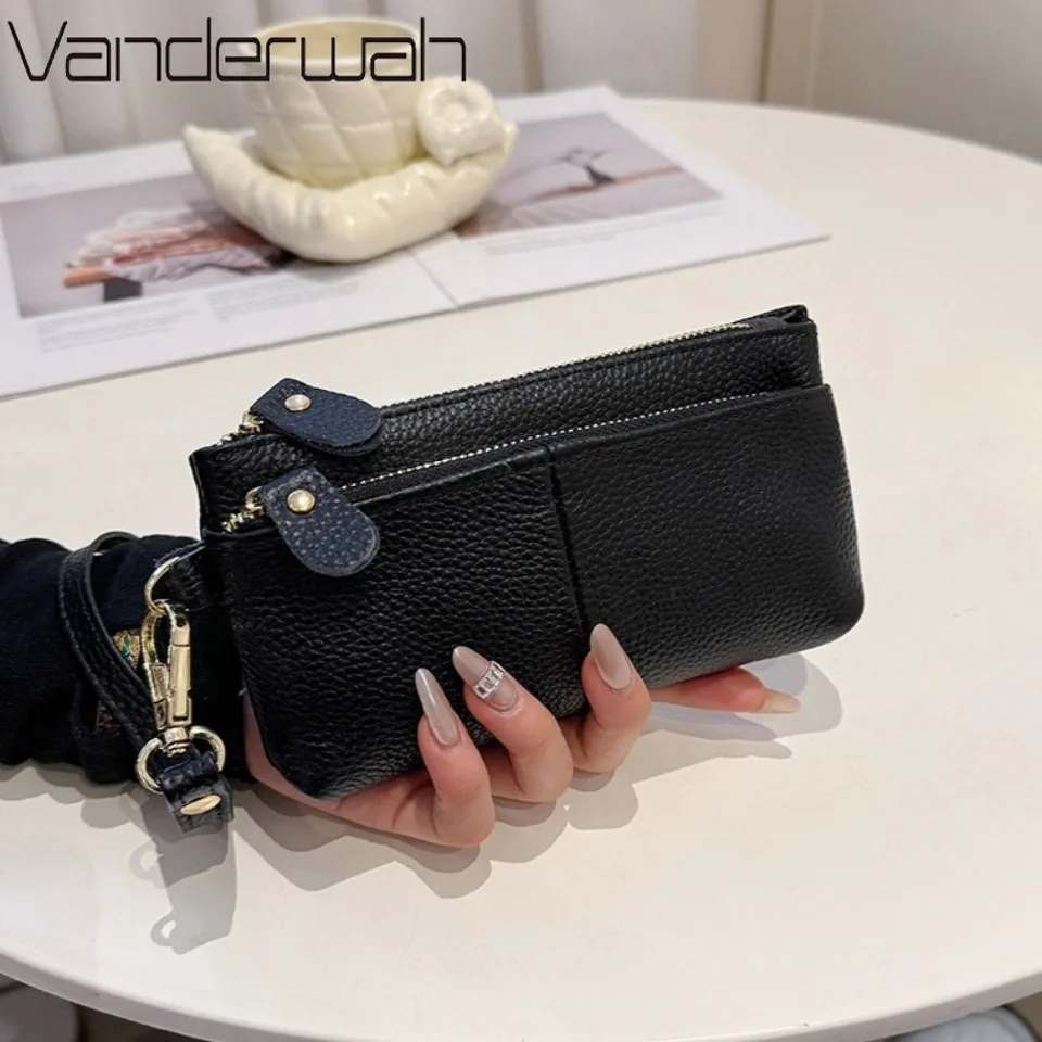 100% Cowhide Leather Women Wallet New Arrivals Zipper Purse High Capacity Ladies Card Wallet Wrist phone bags Clutch Bag
