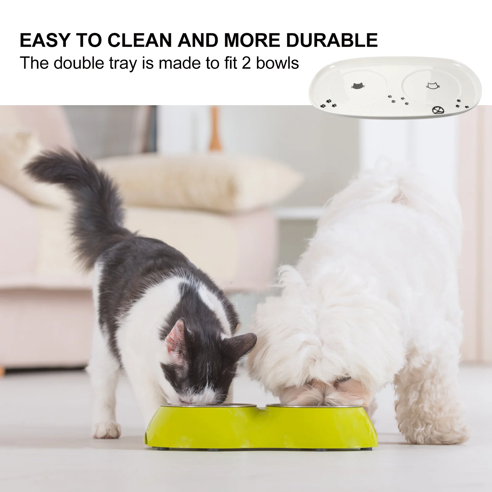 

Pet Feeding Bowl Double Ceramic Tray Rounded Design Cat Food Water Spill Proof Feeding Dish Cat Ceramic Tray Pet Supplies