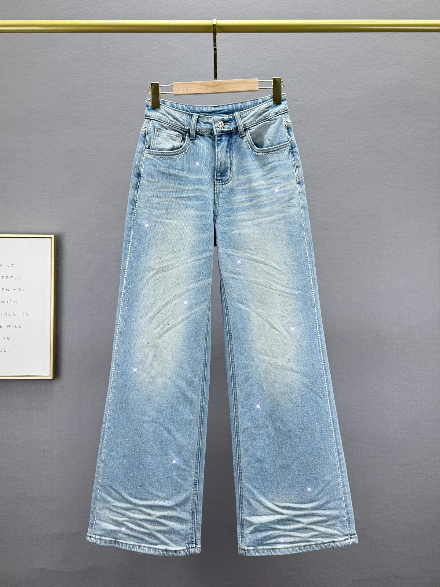 

High Waist Loose Fit Glitter Denim Jeans Women's Floor Length Pants Spring 2026 Hong Kong Sle Worn-In Wide Leg Trousers