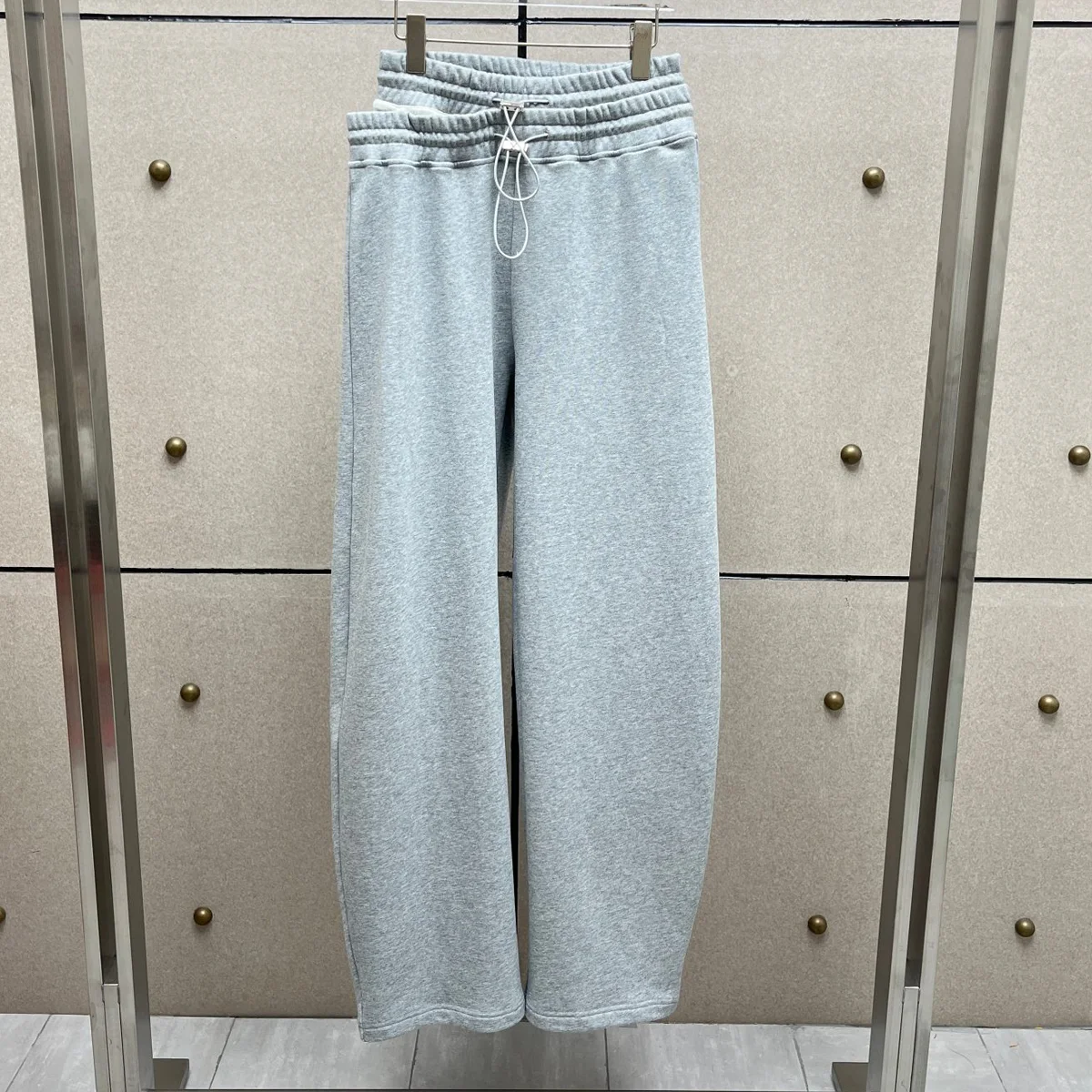 High Quality Women Double Waist Drawstring Sweatpants Gray Casual Wide Leg Trousers Daily Streetwear Outfit
