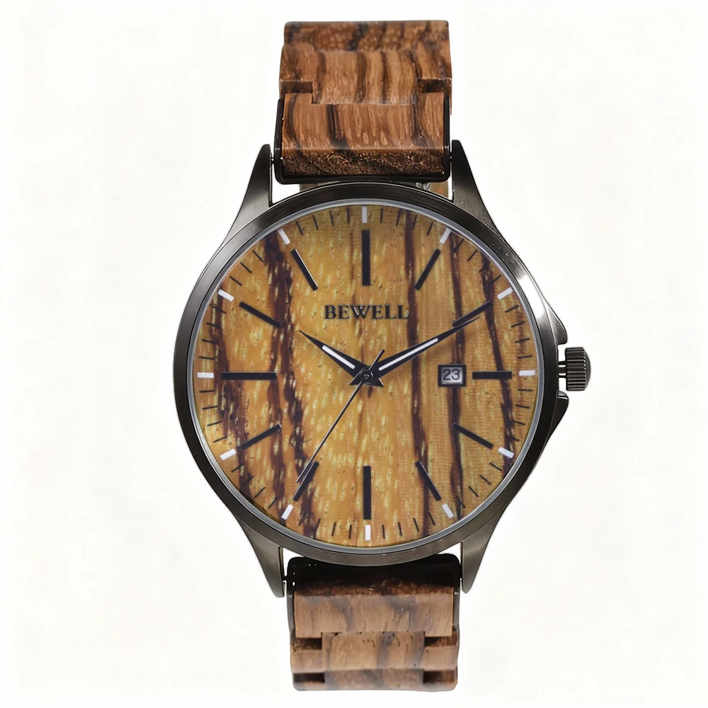 Sleek Thin Natural Wood Watch with Vivid Dual Display Deep Waterproof Clear Date Quartz Firm Fold Buckle Premium for Men