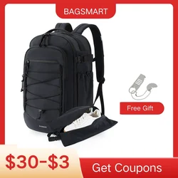 BAGSMART 여성용 여행 배낭, 대형 휴대 비행 승인, 캐주얼 도난 방지 방수 배낭, 신발 가방 포함, 17 인치