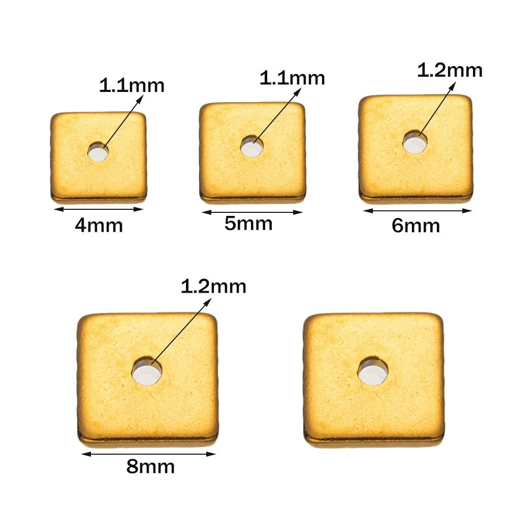 Perles d'espacement carrées en acier inoxydable, 50 pièces, 4/5/6/8mm, petit trou en métal pour bricolage, Bracelet, collier, fournitures de fabrication de bijoux
