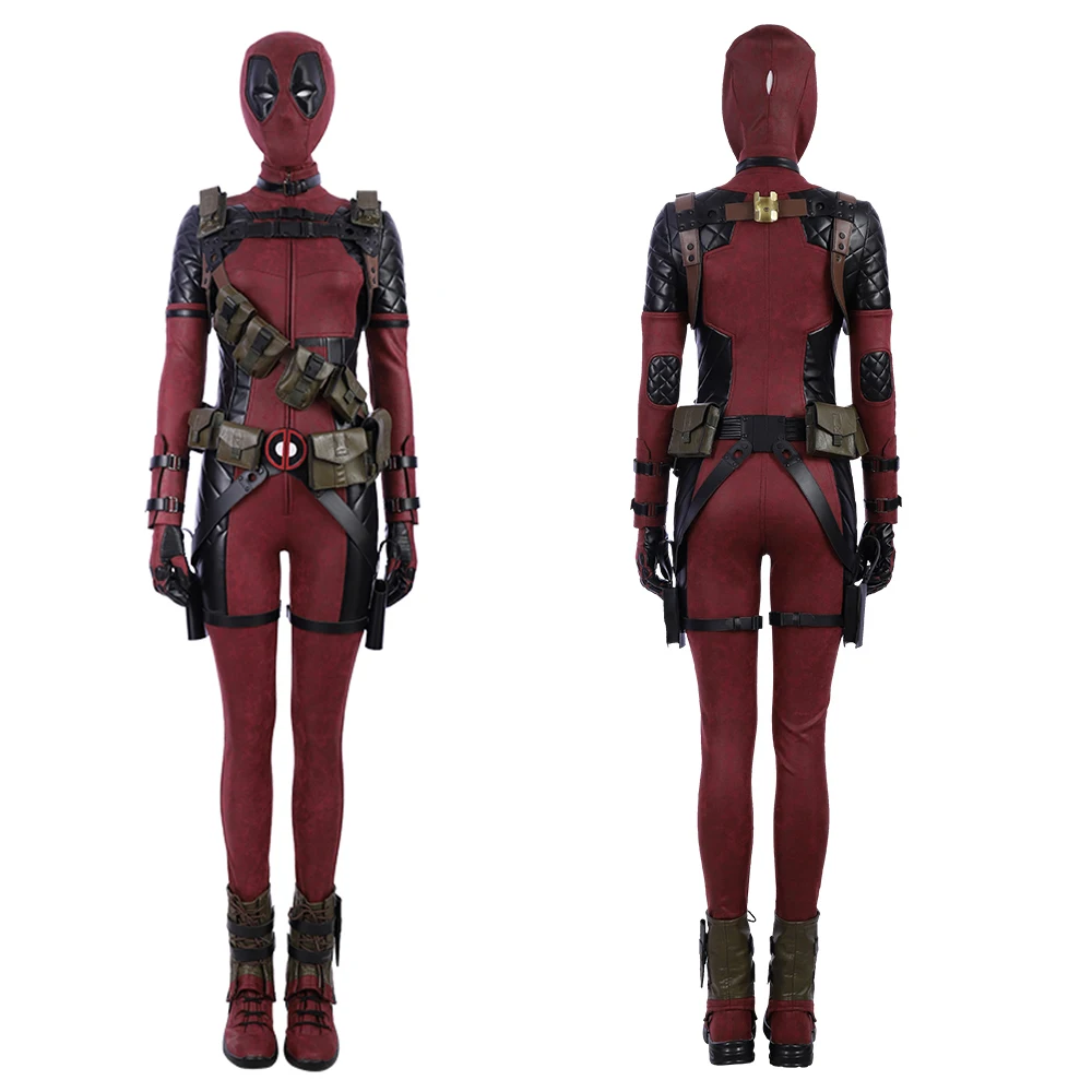 

Lady Dead Cos Pool Cosplay Costume Female Wade Winston Wilson Bodysuit Deluxe Leather Jumpsuit Battle Suit Halloween Outfits