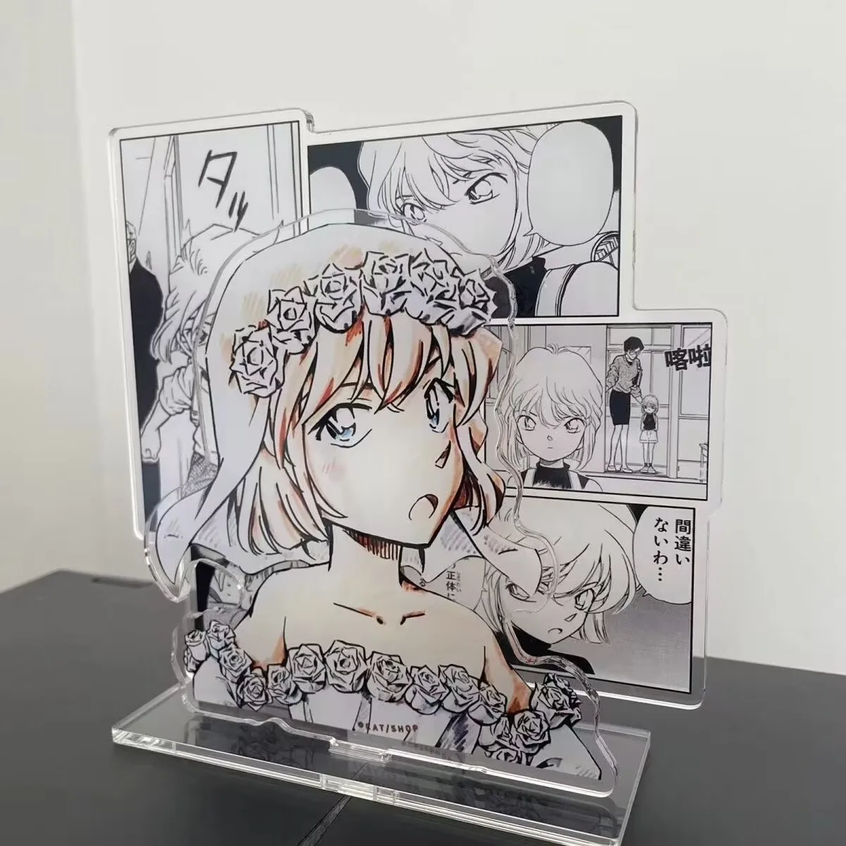 "المحقق كونان"، لوحة أصلية "Ai Haibara" مصنوعة من مروحة، مجموعة زخرفية مزهرية مزدوجة