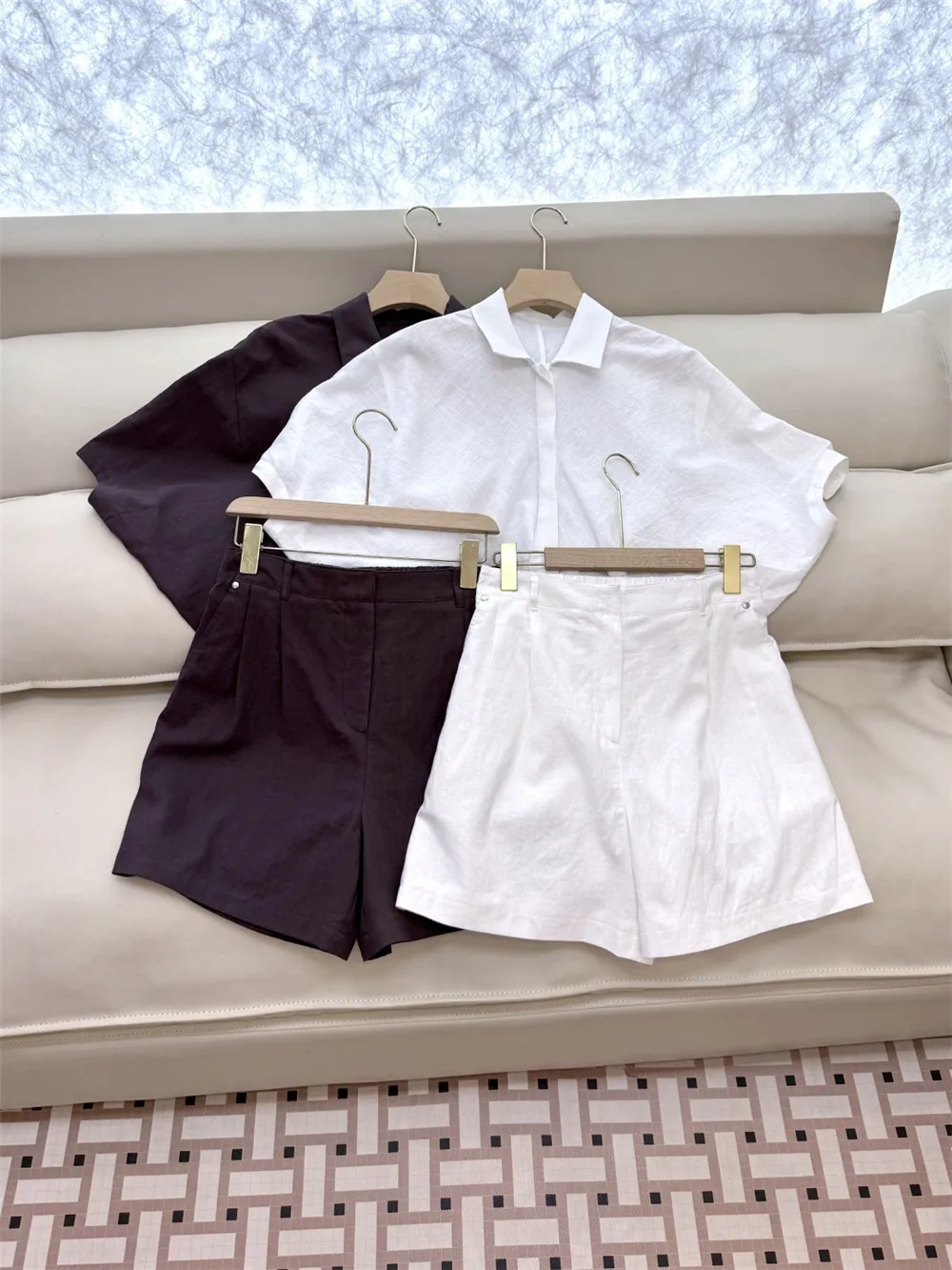 

Summer Women's Loose Cape Short Sleeve Shirt+High Waist Shorts Casual Suit