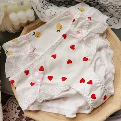 Fruit Paradise Cherry Peach Watermelon Sweet Little Princess Cute Cotton Chiffon Lace Women's Panties Sexy Cute Student Print