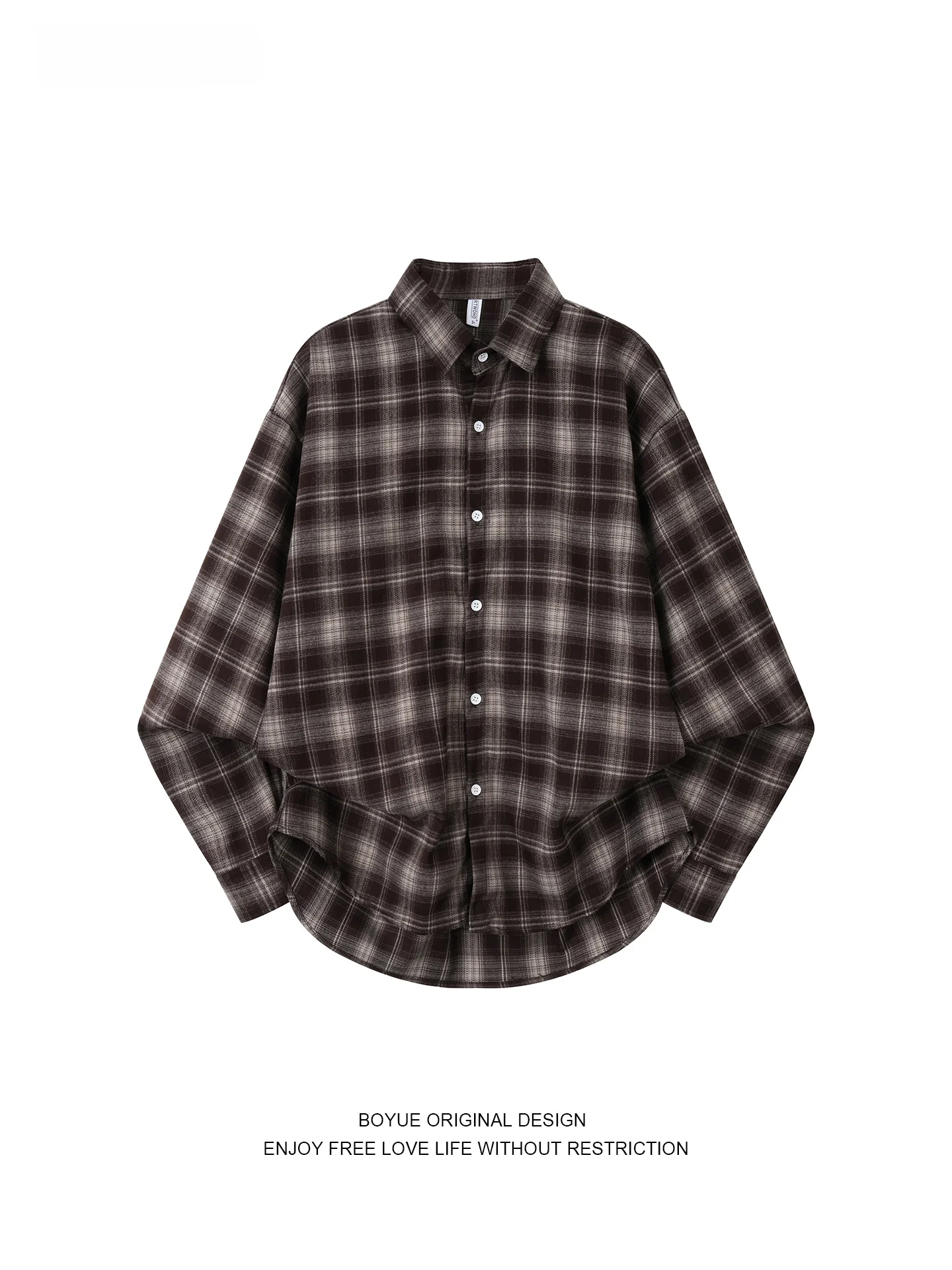 

Boyue Casual Plaid irt ex Commuter Coat Loose Fit Color Blo Artistic Sle Spring Autumn Wear Polyester Cotton Blend