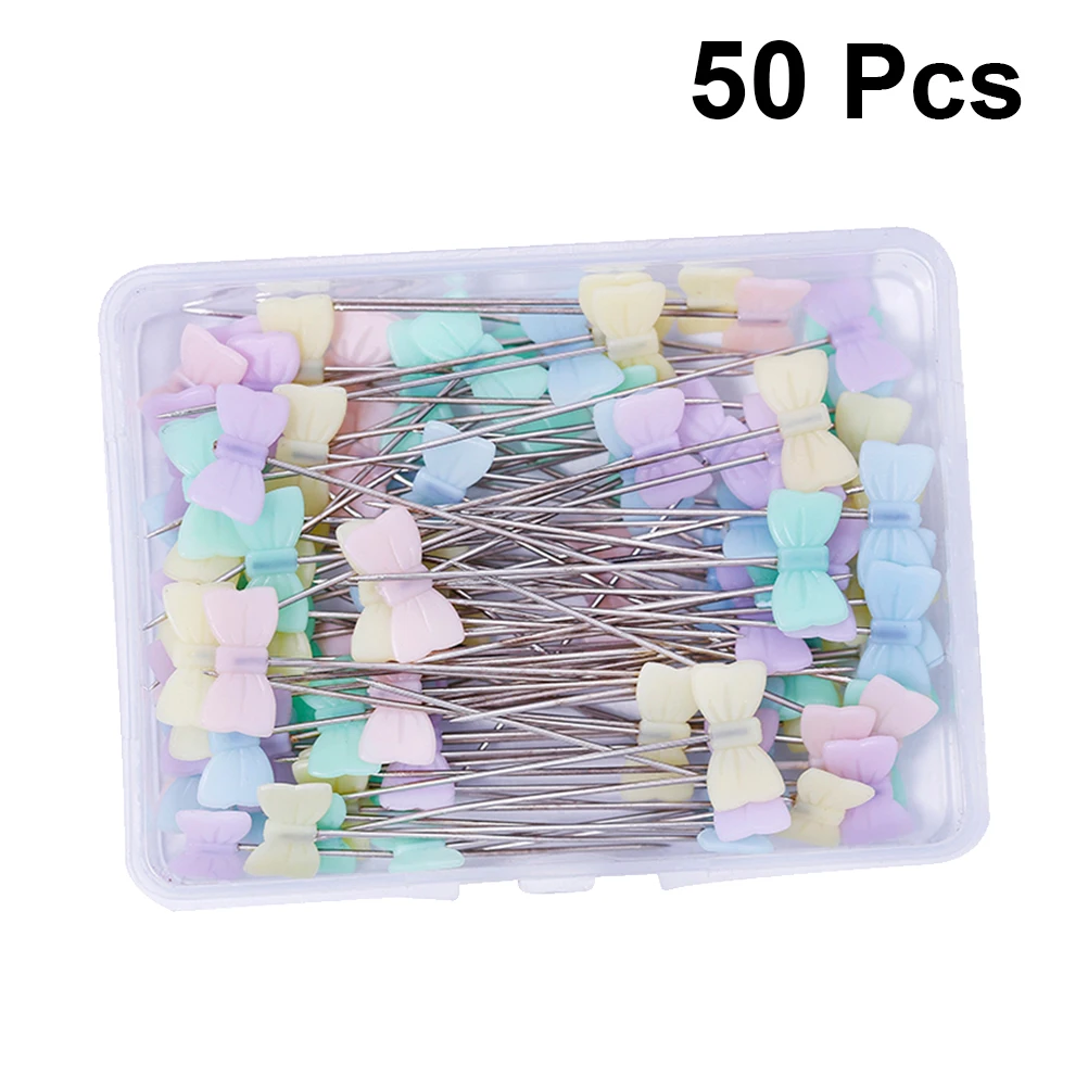 

50pcs Sewing Box Colorful Flat Bowknot Head Straight Clothing Accessories Needle for Craft Decoration Dressmaker DIY