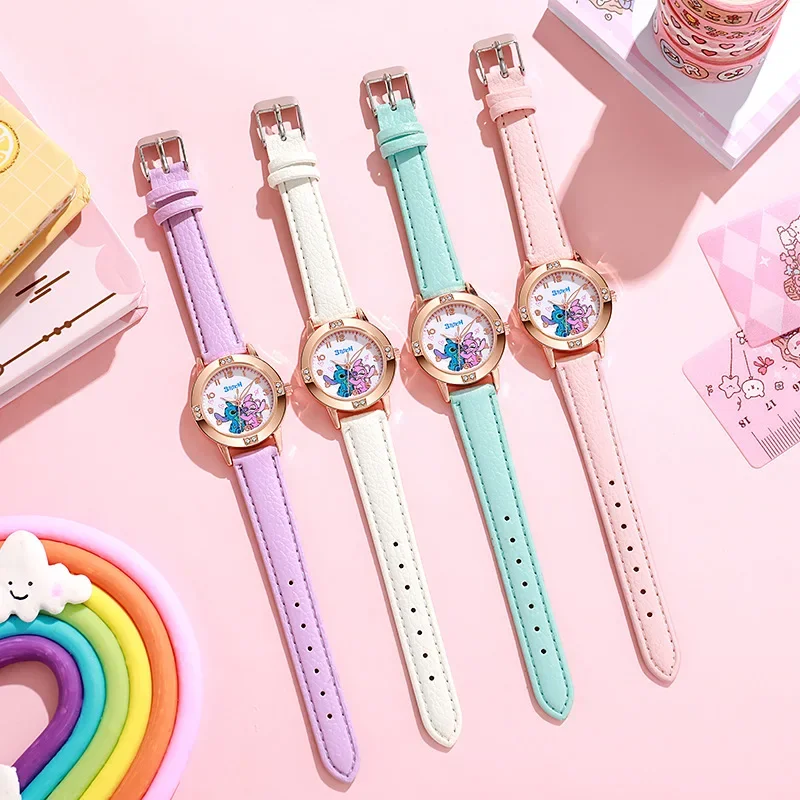 Disney Animation Electronic Watch Cute Cartoon Stitch Imitation Diamond Belt Student Quartz Watch Simple and Exquisite Gift