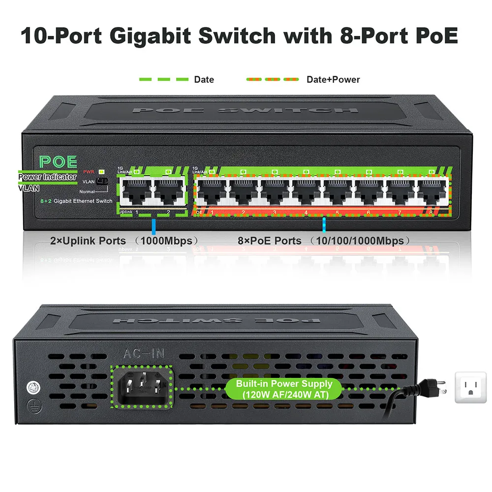 Imagem -03 - Ienron-switch Ethernet para Câmera ip Divisor de Rede de Portas Hub Rj45 1000mbps Poe Portas