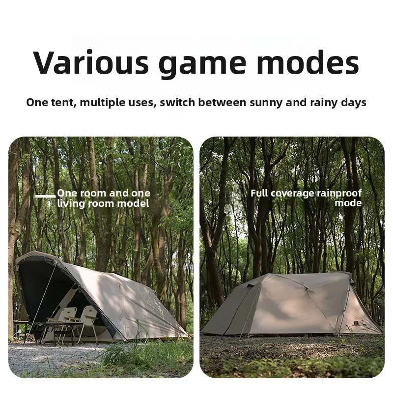 Large Double-Layer Tunnel Camping Tent, Quick Setup, Waterproof Oxford Fabric, Sunproof Coated, 1 Bedroom 2 Living Areas
