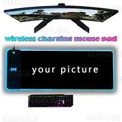 Alfombrilla de ratón de carga inalámbrica para Gamer, alfombrilla de ratón antideslizante personalizada, RGB, luminosa, para escritorio, teclado de ordenador portátil, LED brillante, 15W