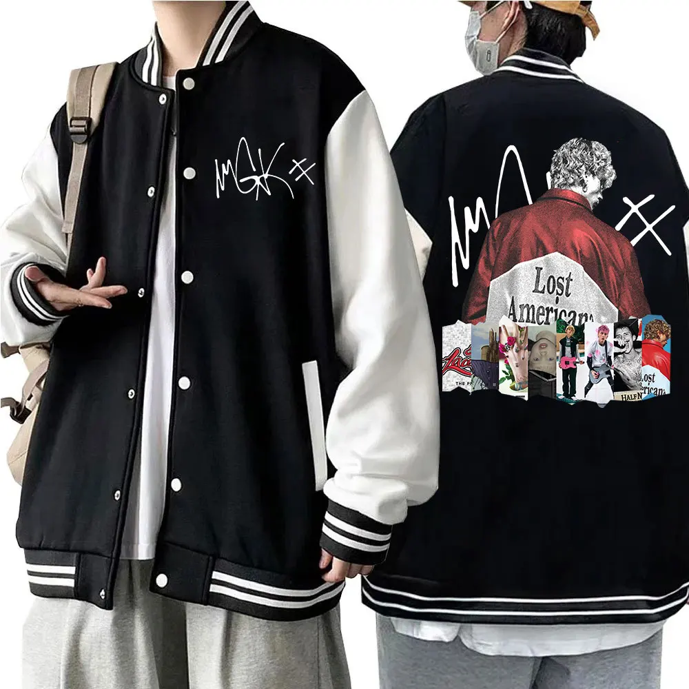 سترة بغطاء للرأس لزي البيسبول من ألبوم مغني الراب MGK Lost Americana Tour للجنسين هدية لمحبي البلوز Harajuku #3