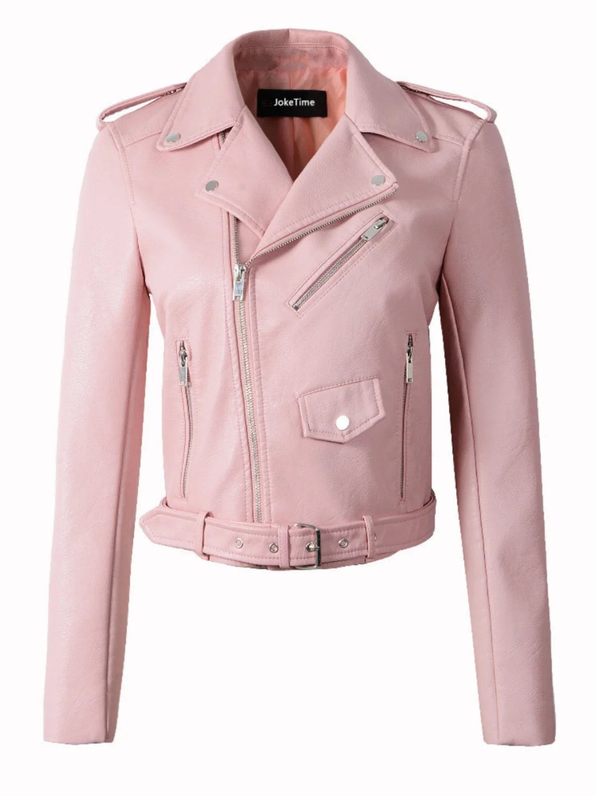 Casual Motorcycle Leather Jaet Pure Color Street Sle Loose Fit Long Sve Zipper ort Coat for Women Autumn Season