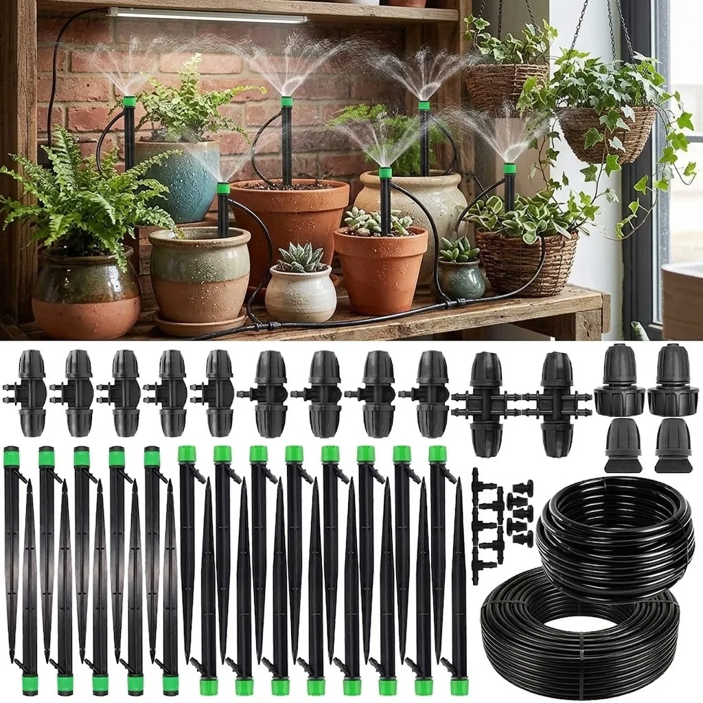 Adjustable Premium Complete Drip Irrigation System for Garden with Drip Emitters and 5/16 Inch plus 1/4 Inch Irrigation Tubing