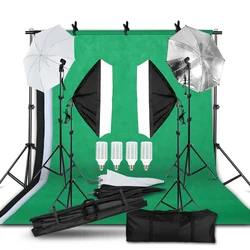 Photography Photo Studio Softbox Lighting Kit With 2x3M Backdrop Frame 4 Pcs 2M Tripod Stand 2 Pcs Soft Box Reflector 4 Umbrella