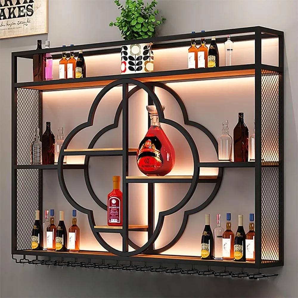 

59IN Wall Mounted Wine Rack, Black Large Wine Storage Rack, Modern Plum Blossom Modeling Hanging Iron Display Stand, Large Capac
