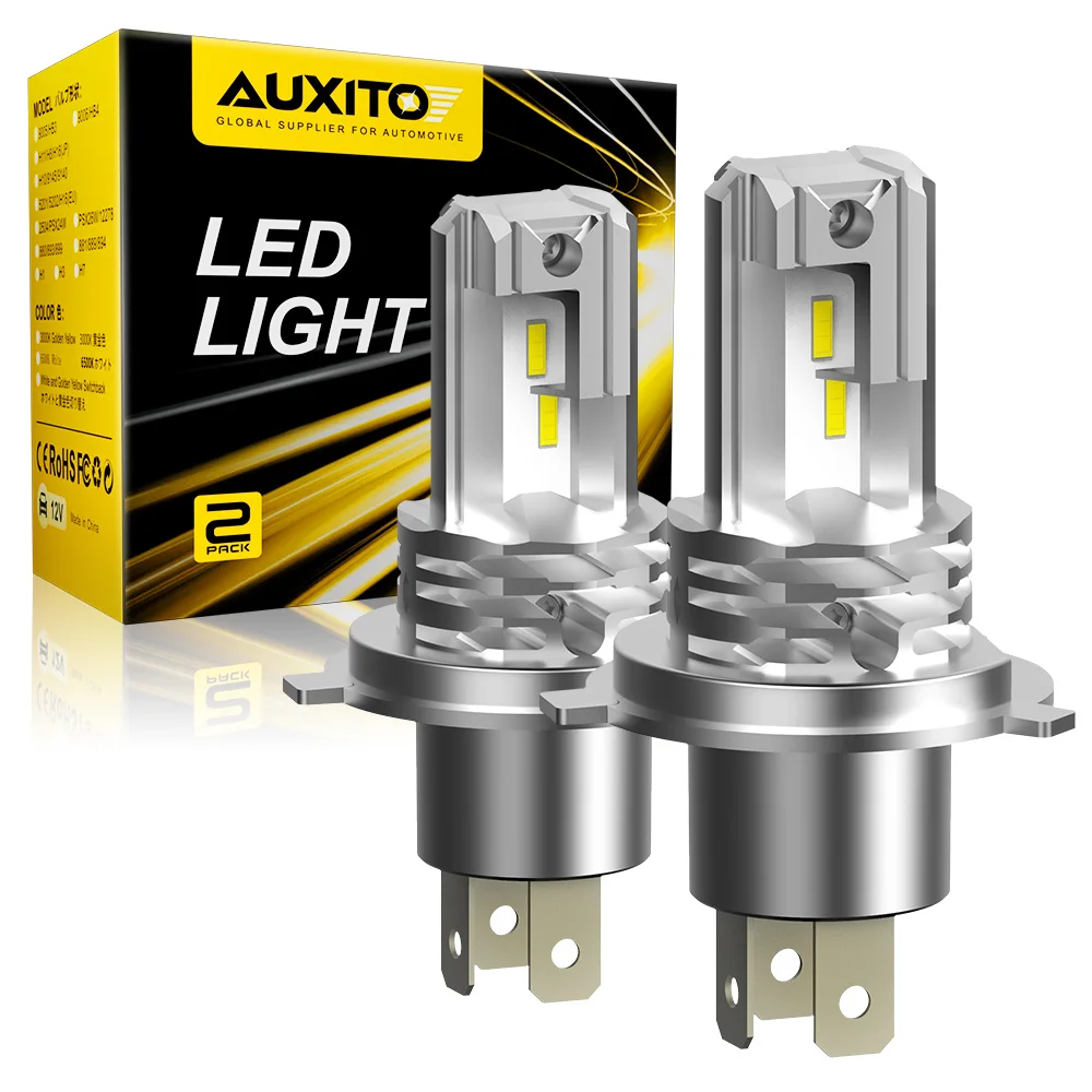 AUXITO 2X H4 LED Headlights Canbus 12V 9003 HB2 Hi/Lo Beam Motorcycle Headlamp Fanless H4 LED Bulb for Lada Honda Toyota Ford