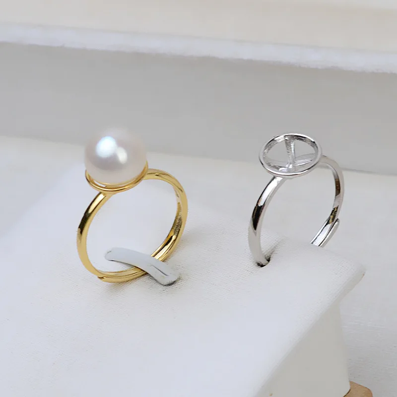 

S925 Sterling Silver Adjustable Finger Ring Mountings Base Setting Findings Jewelry Mount Accessories for 8-9mm Pearls 3pcs/lot