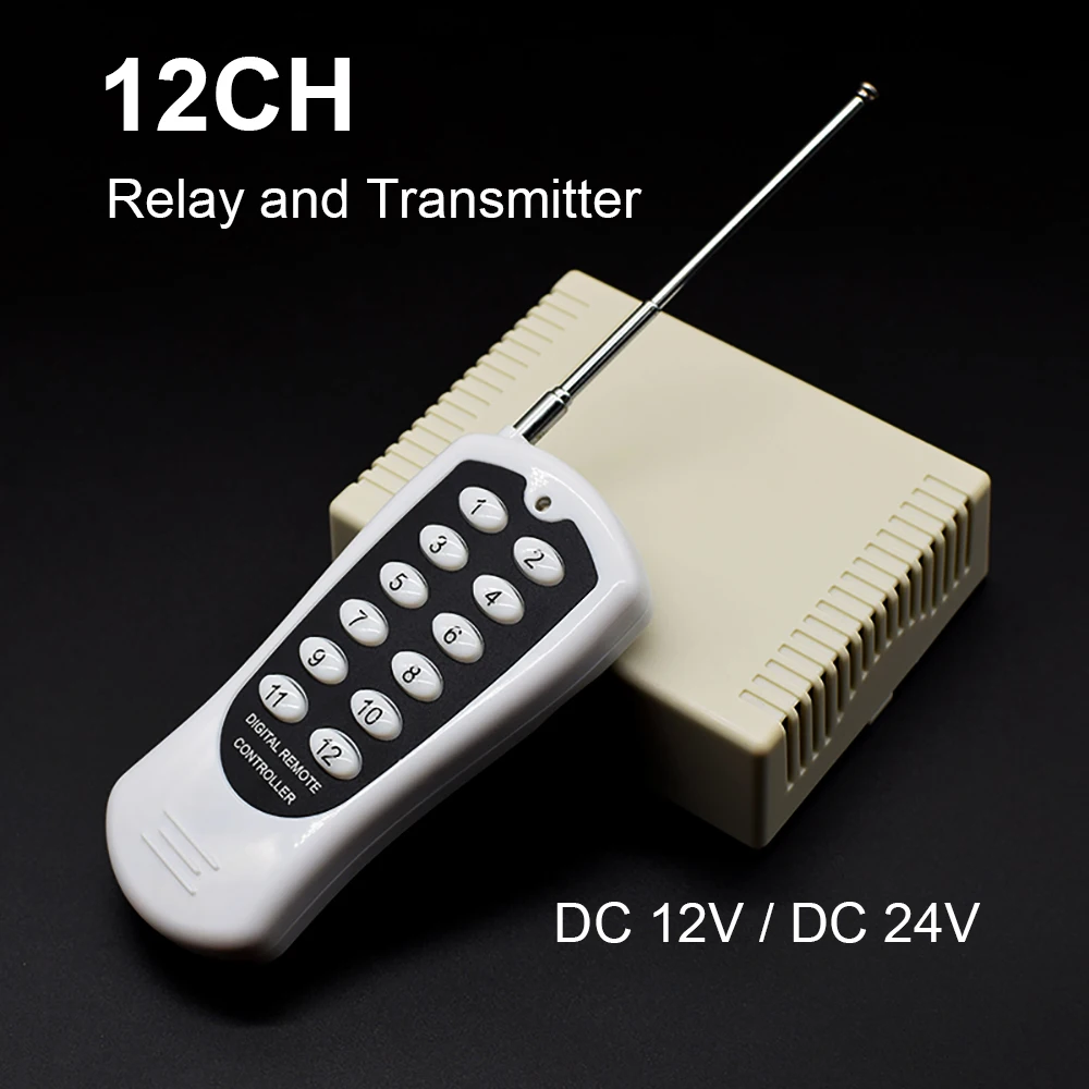 12 Channel Wireless Remote Control Switch For Motor Light 12V / 24V DC 12CH Relay Switch With RF Remote 433MHz Transmitter