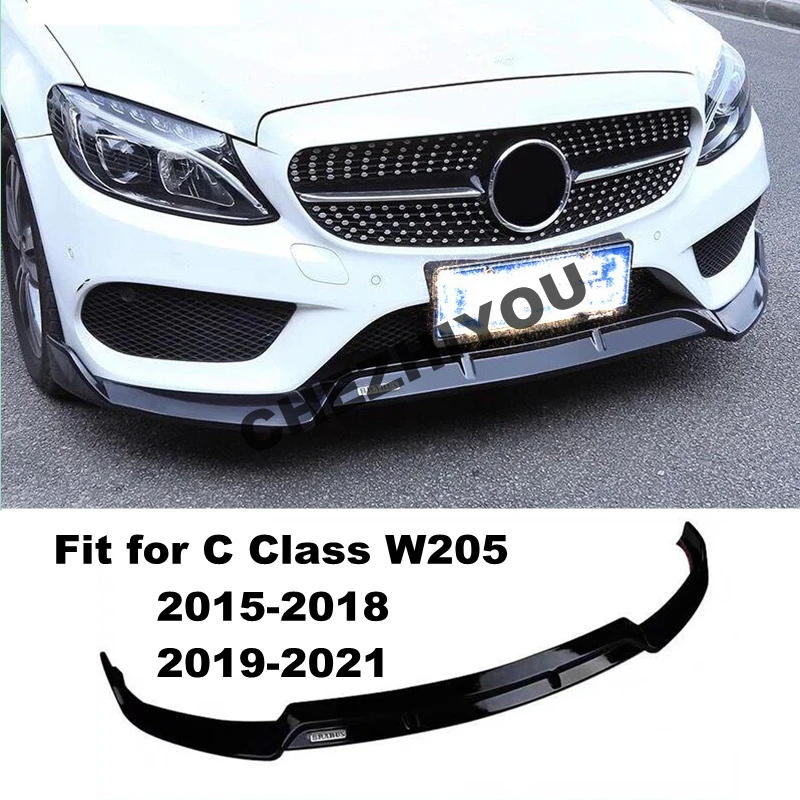 

Front Bumper Lip Body Kit Spoiler Splitters for Mercedes Benz C Class W205 C205 Sport 2015-2021 Piano Black Carbon Fiber Look 3